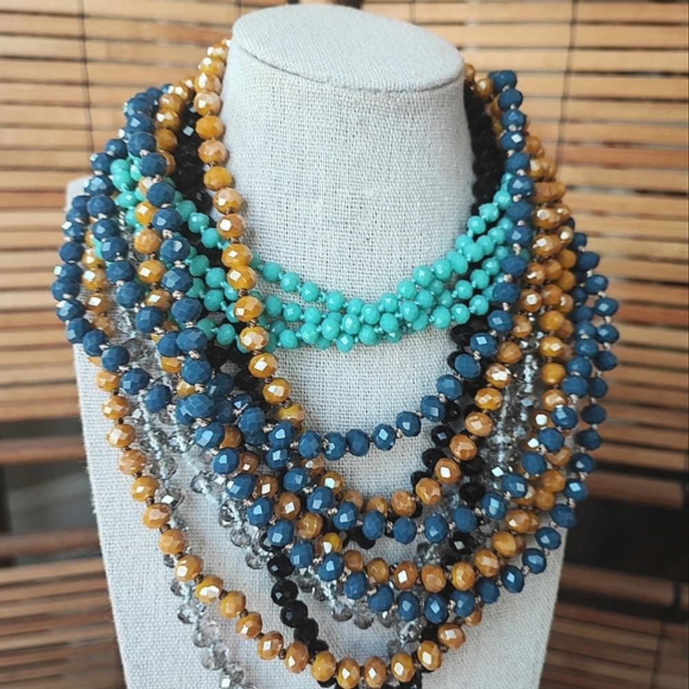 Long Faceted Tiffany Blu-ish Blue Glass Pullover Vintage Necklace EUC - Picture 5 of 5